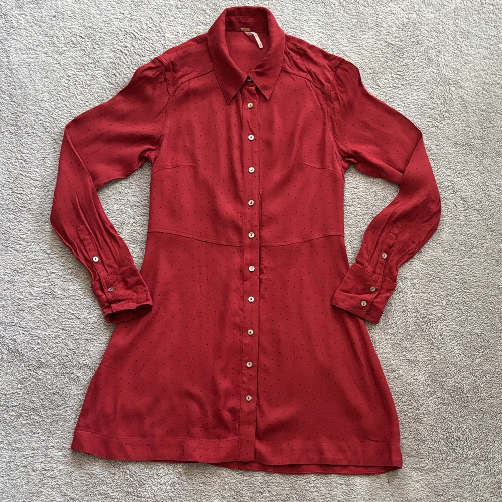 Free People Red Button-Down Dress Shirt